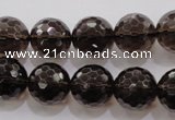 CSQ132 15.5 inches 16mm faceted round grade AA natural smoky quartz beads