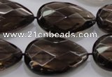 CSQ140 20*30mm faceted flat teardrop grade AA natural smoky quartz beads