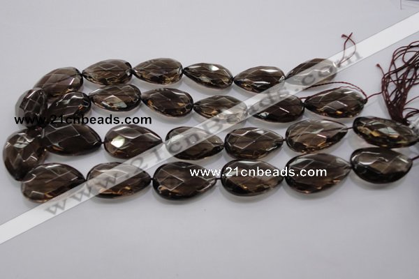 CSQ140 20*30mm faceted flat teardrop grade AA natural smoky quartz beads