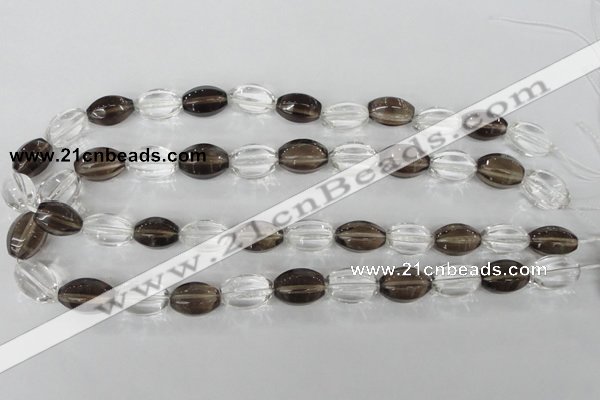 CSQ150 15.5 inches 12*18mm rice white crystal & smoky quartz beads