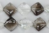 CSQ154 15.5 inches 14*14mm diamond white crystal & smoky quartz beads