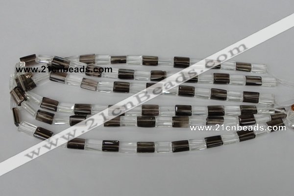 CSQ155 15.5 inches 8*12mm rectangle white crystal & smoky quartz beads