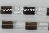 CSQ156 15.5 inches 10*14mm rectangle white crystal & smoky quartz beads