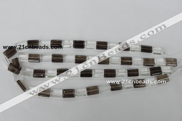 CSQ156 15.5 inches 10*14mm rectangle white crystal & smoky quartz beads