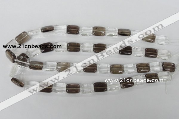 CSQ157 15.5 inches 12*16mm rectangle white crystal & smoky quartz beads