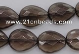 CSQ204 15*20mm faceted flat teardrop grade AA natural smoky quartz beads