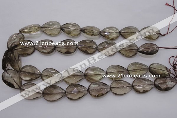 CSQ205 18*25mm faceted flat teardrop grade AA natural smoky quartz beads