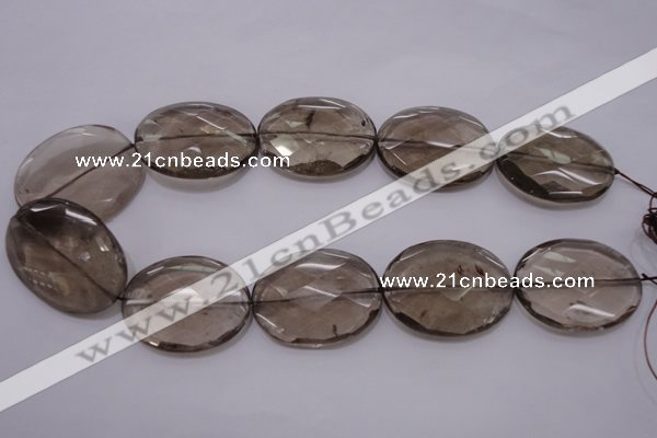 CSQ216 30*40mm faceted oval grade AA natural smoky quartz beads