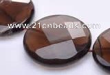 CSQ22 AB grade 30mm faceted coin natural smoky quartz beads