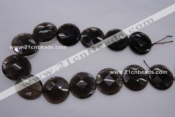 CSQ221 15.5 inches 30mm faceted coin grade AA natural smoky quartz beads