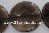 CSQ222 15.5 inches 35mm faceted coin grade AA natural smoky quartz beads