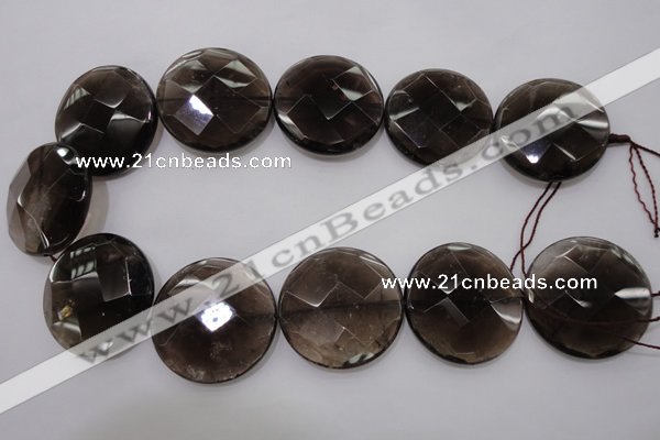 CSQ222 15.5 inches 35mm faceted coin grade AA natural smoky quartz beads