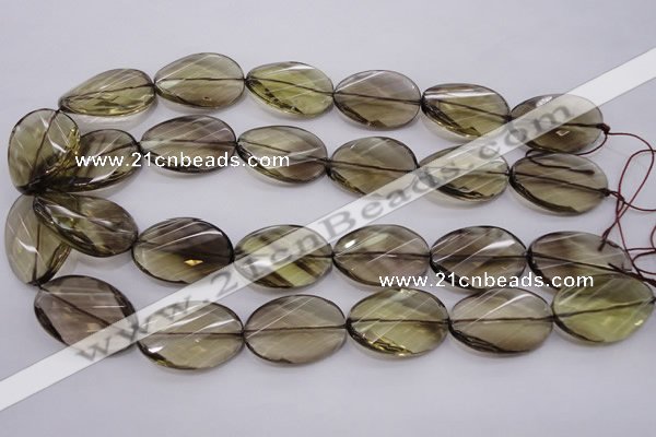 CSQ230 20*30mm faceted & twisted oval grade AA natural smoky quartz beads