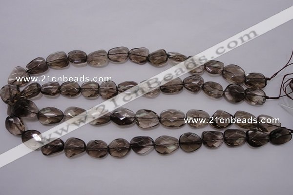 CSQ233 13*16mm faceted freeform grade AA natural smoky quartz beads