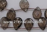 CSQ235 10*14mm faceted briolette grade AA natural smoky quartz beads