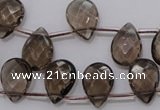 CSQ235 10*14mm faceted briolette grade AA natural smoky quartz beads