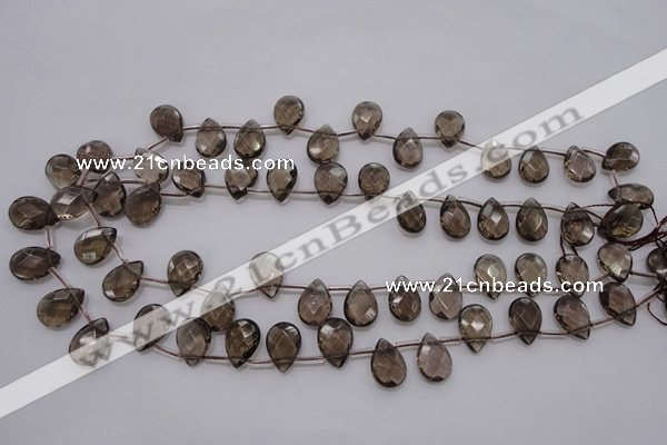 CSQ235 10*14mm faceted briolette grade AA natural smoky quartz beads