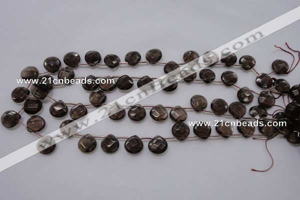 CSQ237 12*12mm faceted briolette grade AA natural smoky quartz beads