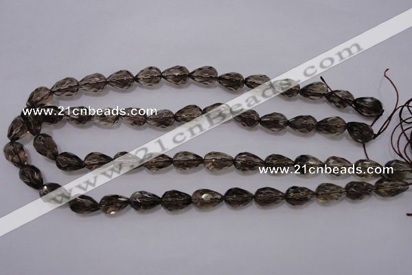 CSQ243 10*14mm faceted teardrop grade AA natural smoky quartz beads