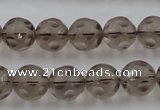 CSQ253 15.5 inches 12mm carved round matte smoky quartz beads