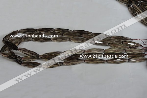 CSQ260 15.5 inches 8*28mm faceted rice natural smoky quartz beads