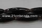 CSQ262 15.5 inches 10*30mm faceted rice natural smoky quartz beads