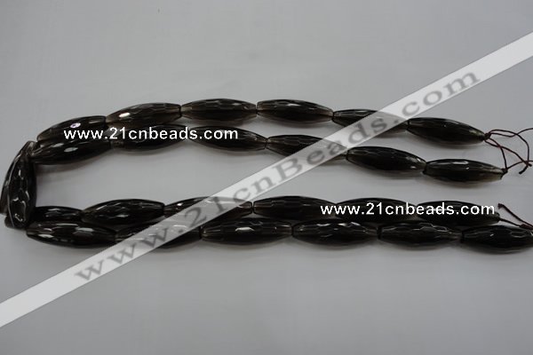 CSQ262 15.5 inches 10*30mm faceted rice natural smoky quartz beads