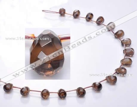 CSQ33 Top drilled 10*14mm faceted teardrop natural smoky quartz beads