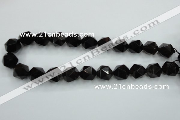 CSQ356 15.5 inches 16mm faceted nuggets smoky quartz beads