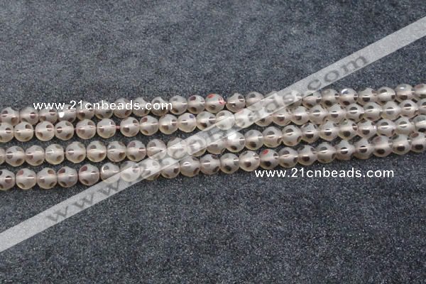 CSQ502 15.5 inches 8mm faceted round matte smoky quartz beads