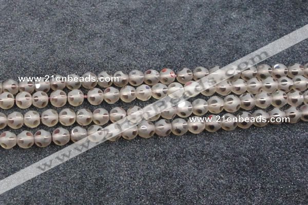 CSQ504 15.5 inches 12mm faceted round matte smoky quartz beads