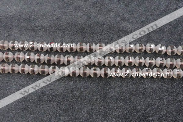 CSQ508 15.5 inches 10mm faceted round matte smoky quartz beads