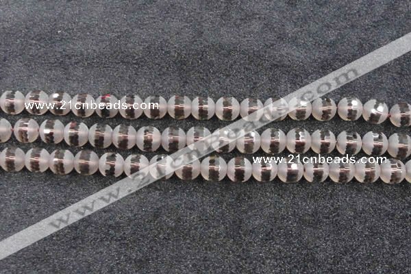 CSQ509 15.5 inches 12mm faceted round matte smoky quartz beads