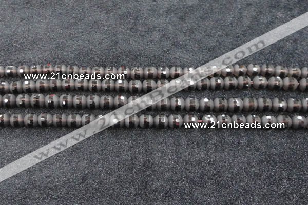 CSQ511 15.5 inches 6mm faceted round matte smoky quartz beads