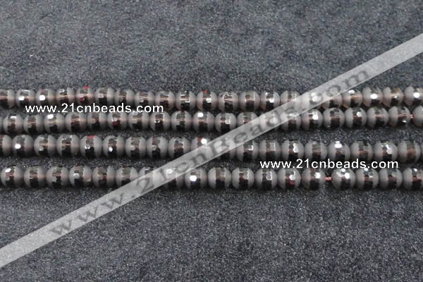 CSQ513 15.5 inches 10mm faceted round matte smoky quartz beads