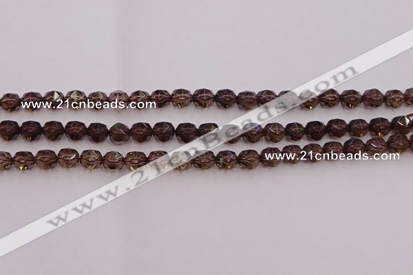 CSQ526 15.5 inches 6mm faceted nuggets smoky quartz gemstone beads