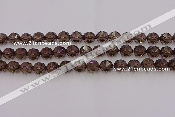 CSQ529 15.5 inches 12mm faceted nuggets smoky quartz gemstone beads