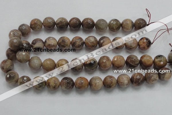 CSS100 15.5 inches 16mm faceted round natural sunstone beads wholesale