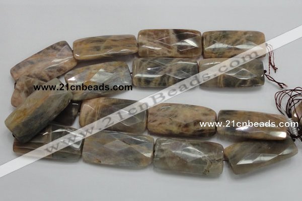 CSS117 15.5 inches 25*50mm faceted rectangle natural sunstone beads