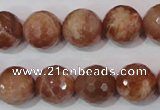 CSS508 15.5 inches 14mm faceted round natural golden sunstone beads