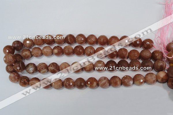 CSS508 15.5 inches 14mm faceted round natural golden sunstone beads