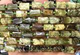 CTB1287 15 inches 6*10mm - 8*12mm faceted tube green garnet beads