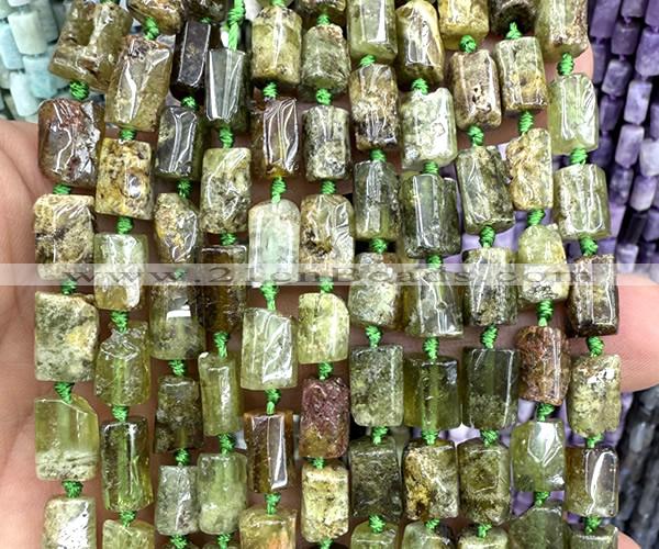 CTB1288 15 inches 6*10mm - 8*12mm faceted tube green garnet beads