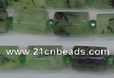 CTB205 15.5 inches 10*15mm faceted tube green rutilated quartz beads