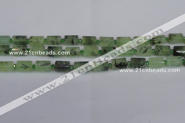 CTB205 15.5 inches 10*15mm faceted tube green rutilated quartz beads