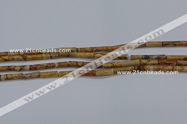 CTB332 15.5 inches 4*13mm tube picture jasper beads wholesale