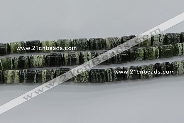 CTB527 15.5 inches 10*13mm triangle green silver line jasper beads