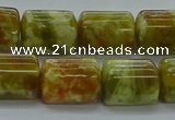 CTB548 15.5 inches 10*13mm triangle green dragon serpentine jasper beads