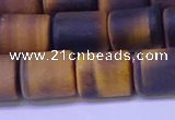 CTB574 15.5 inches 10*13mm triangle matte yellow tiger eye beads