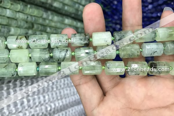 CTB609 15.5 inches 10*14mm faceted tube green rutilated quartz beads